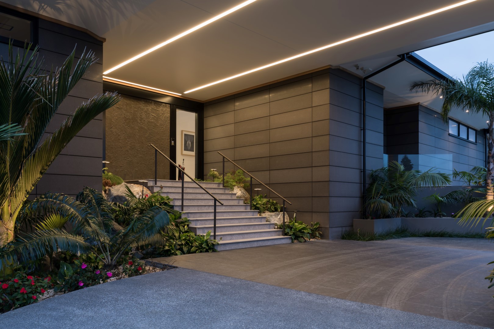 portico-tiles-entry-steps-stairs-front-door-landscaping-arcline-architecture-lighting