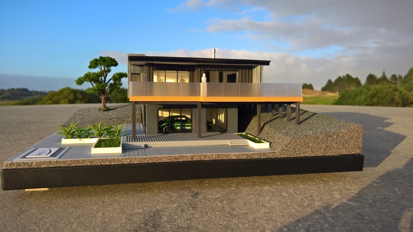 side angle shot of 3D house model