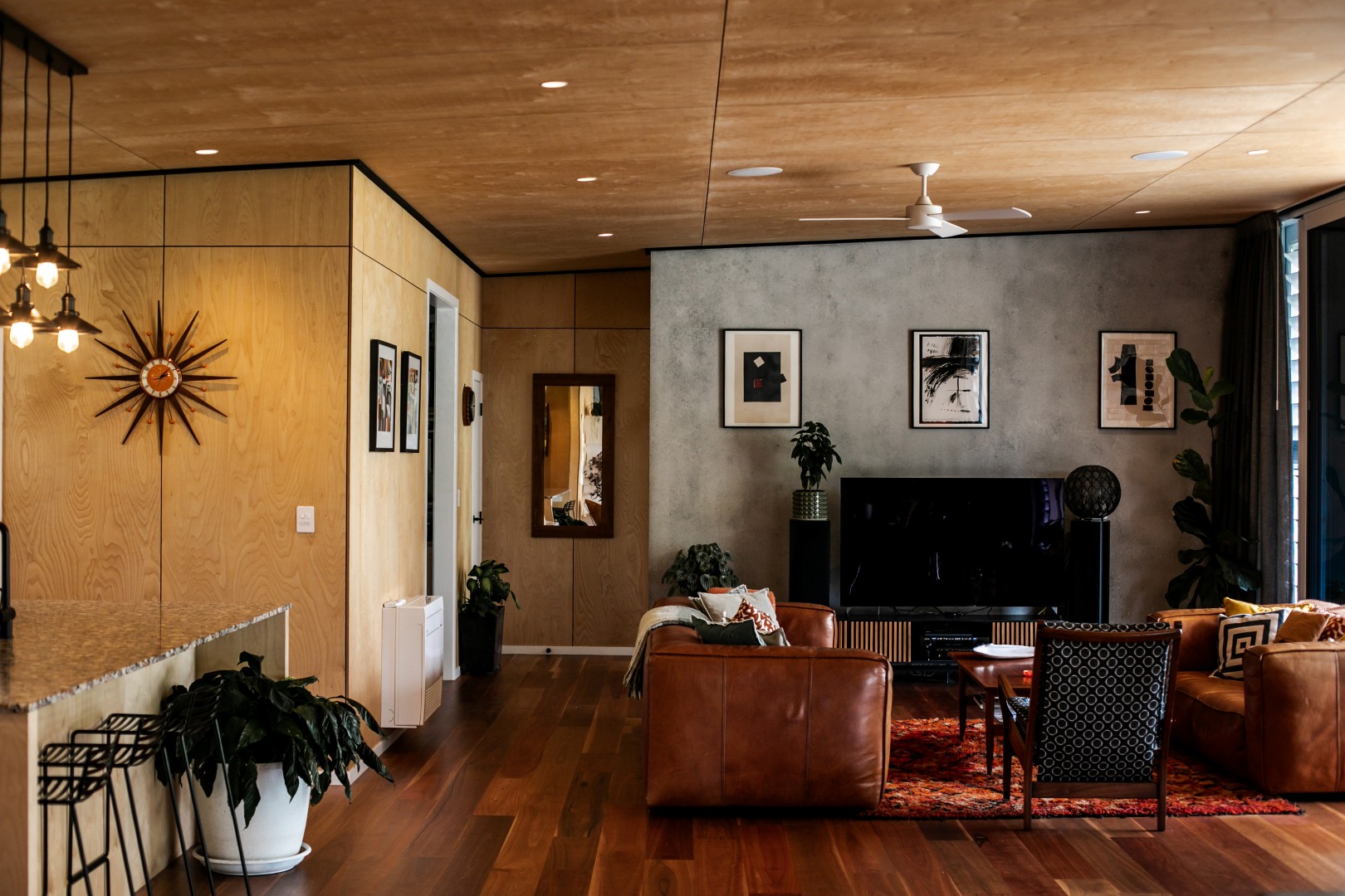 living-area-whareora-residence-arcline-architecture-tv-couches-ply-ceilings