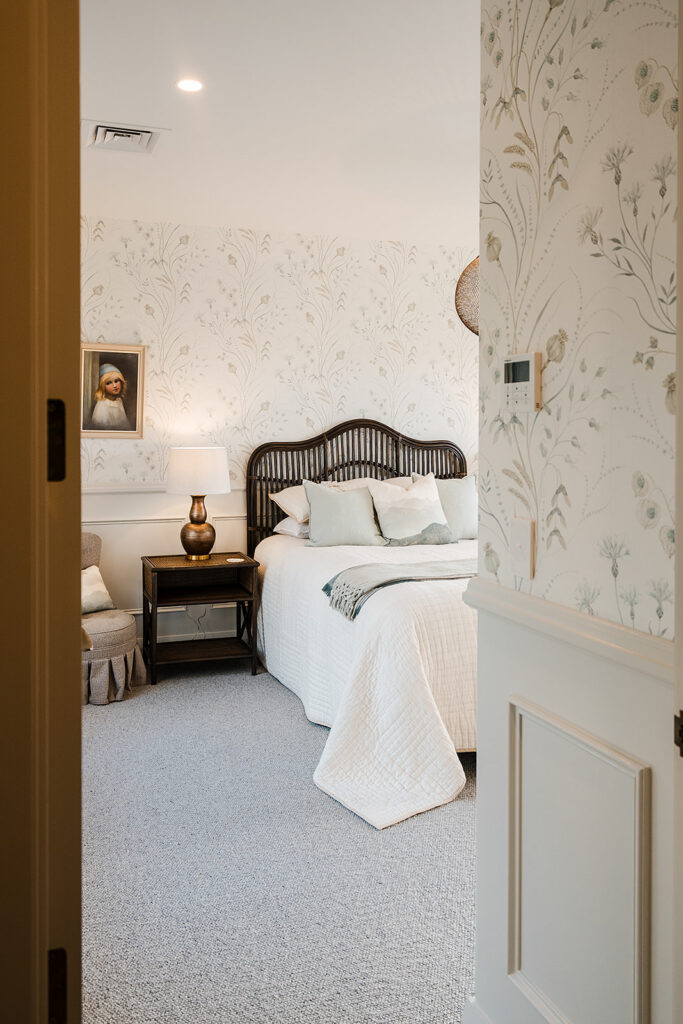 guest-bedroom-rattan-bed-floral-wallpaper-whangarei-country-farmhouse