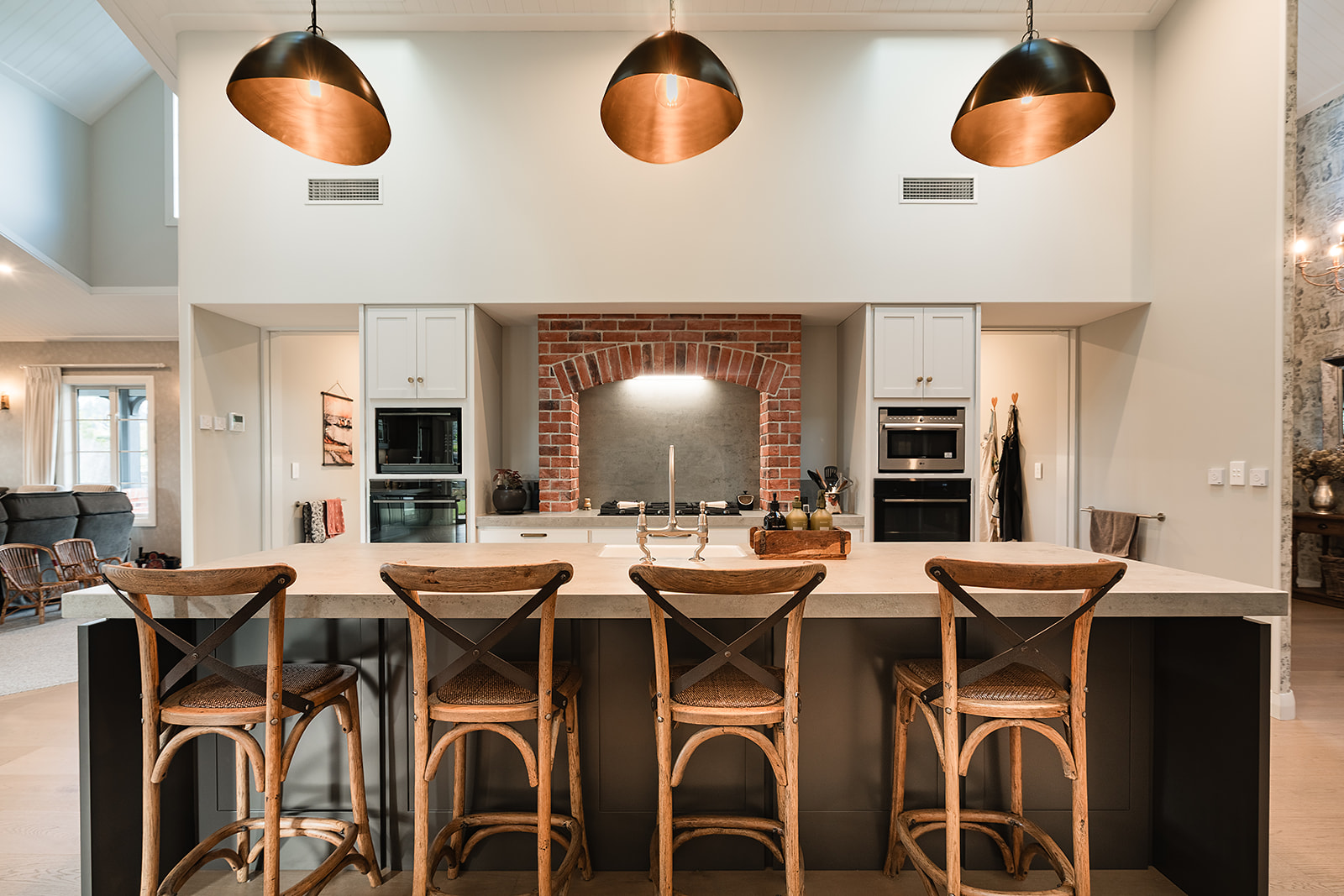 kitchen-island-copper-pendant-lights-whangarei-country-farmhouse