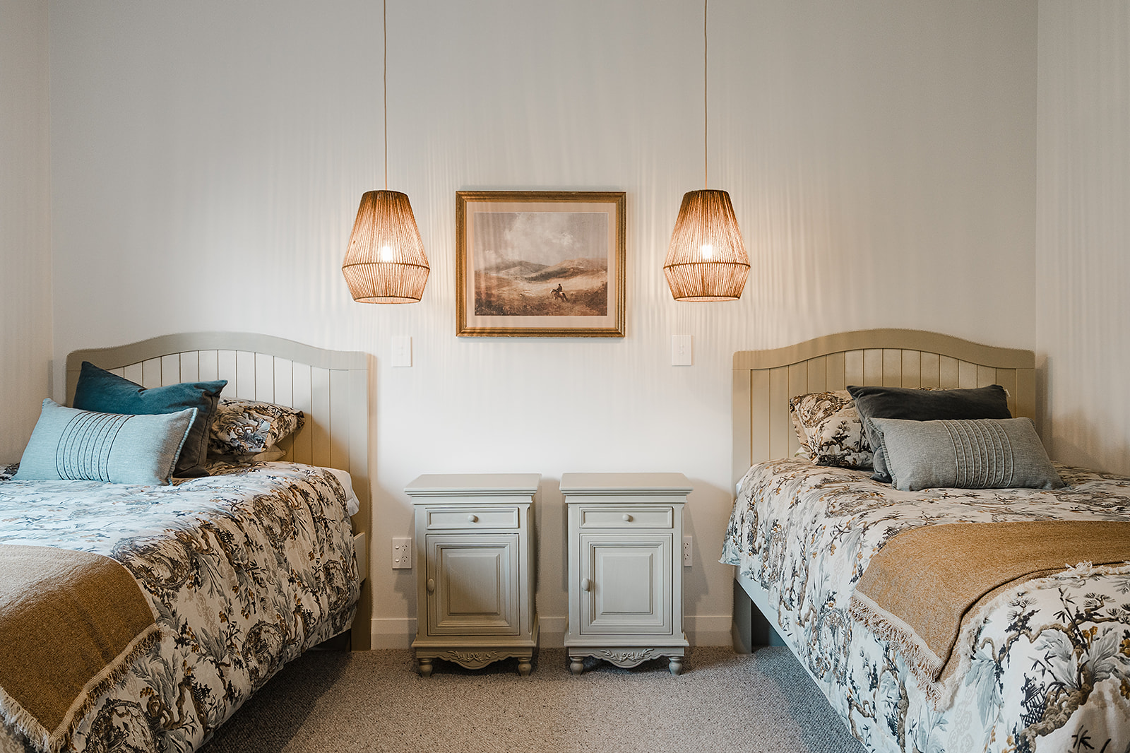 twin-beds-woven-pendant-lights-guestroom-whangarei-country-farmhouse